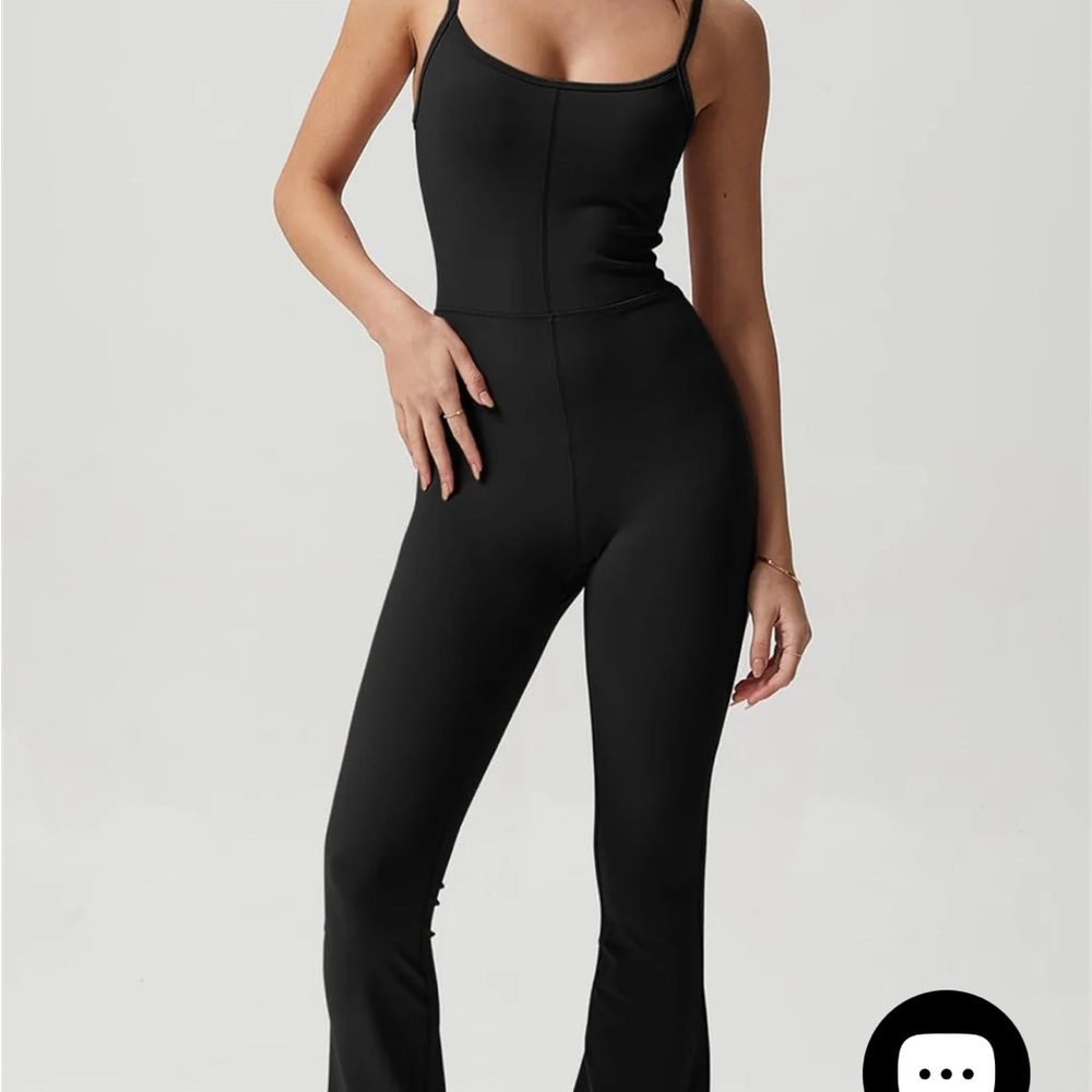 NWT !   POLLY PARK Jumpsuit Black Scoop Neck Spaghetti Strap Flared Leg Sz Small